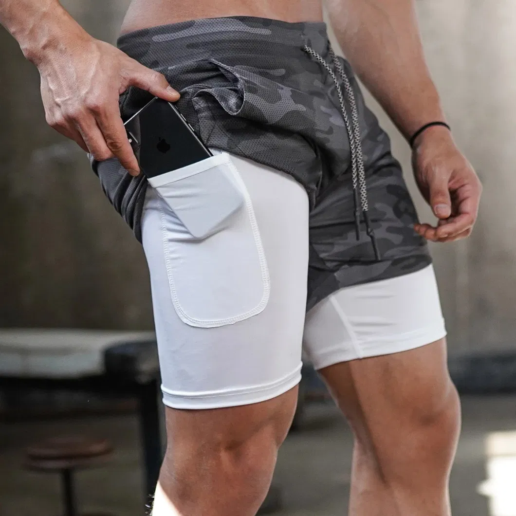 Manufacture Men Workout Fitness Shorts Sport Running 2PCS in One Double Layer Gym Compression Men Shorts