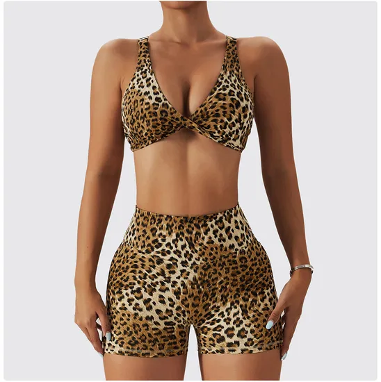 Leopard Print Sports Bra for Women, Criss-Cross Back Padded Strappy Sports Bras Medium Support Yoga Bra with Removable Cups